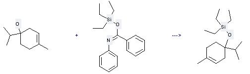 Terpinen-4-ol can be used to produce triethyl-(1-isopropyl-4-methyl-cyclohex-3-enyloxy)-silane at the temperature of 25 °C